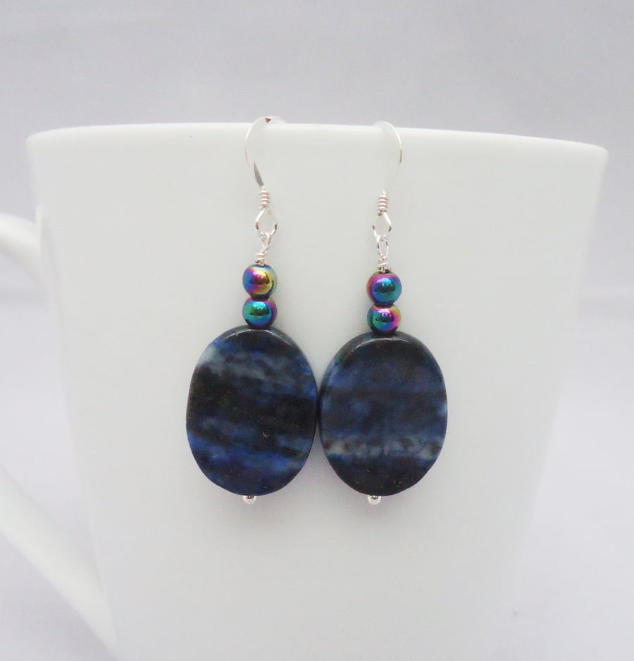 Lapis Lazuli and Rainbow Hematite Earrings, Blue Earrings, Gemstone Earrings
