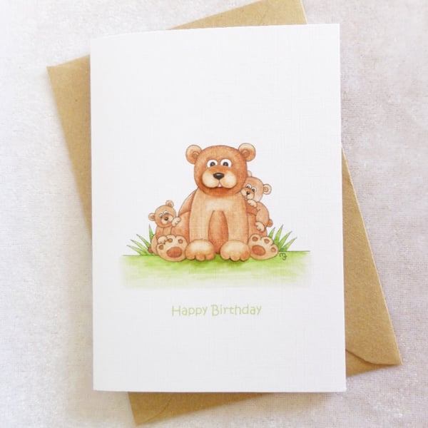 Daddy Bear with Cubs Birthday Card