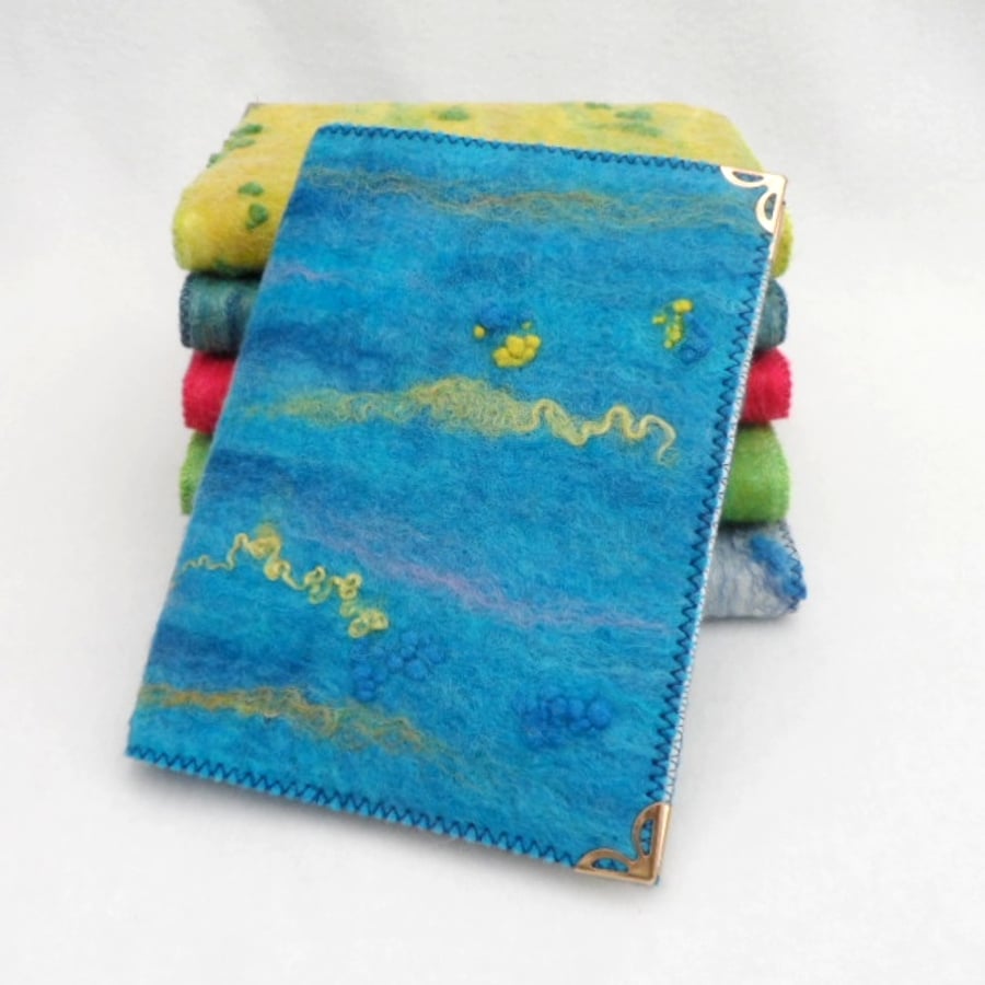 Blue felted A6 notebook cover complete with notebook
