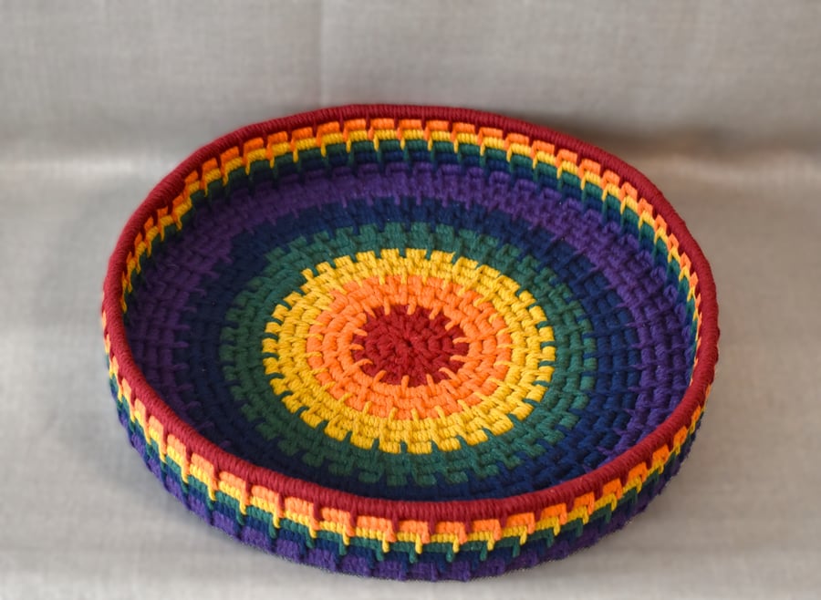 Rainbow Dreams Macrame Coiled Cat Basket