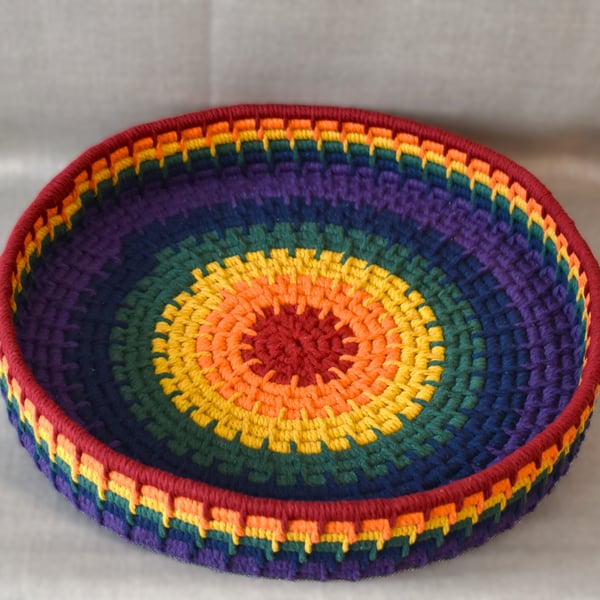 Rainbow Dreams Macrame Coiled Cat Basket