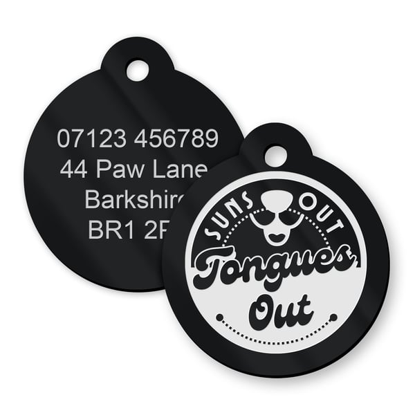 Suns Out Tongues Out - Personalised Dog ID Collar Tag: Funny Custom Pet Tag