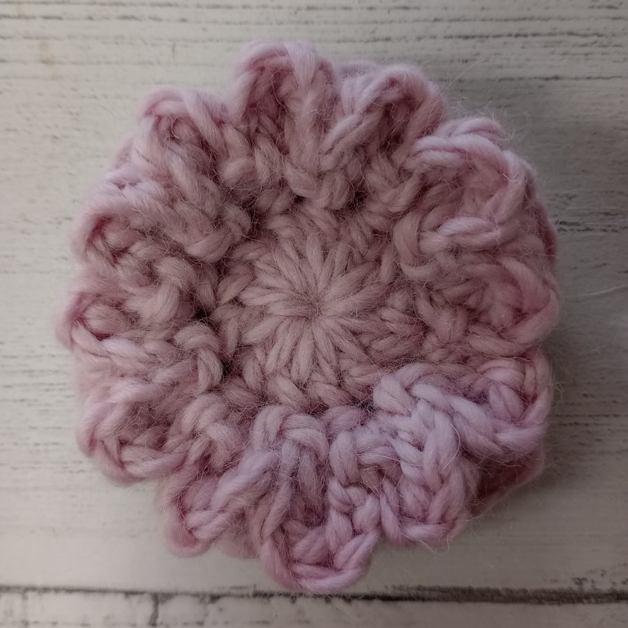 Rose Pink Flower Brooch, Crocheted Brooch, Light Weight Textile Brooch
