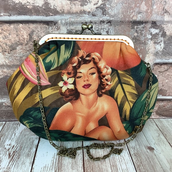 Burlesque Glamour girls small fabric frame clutch makeup bag handbag purse 