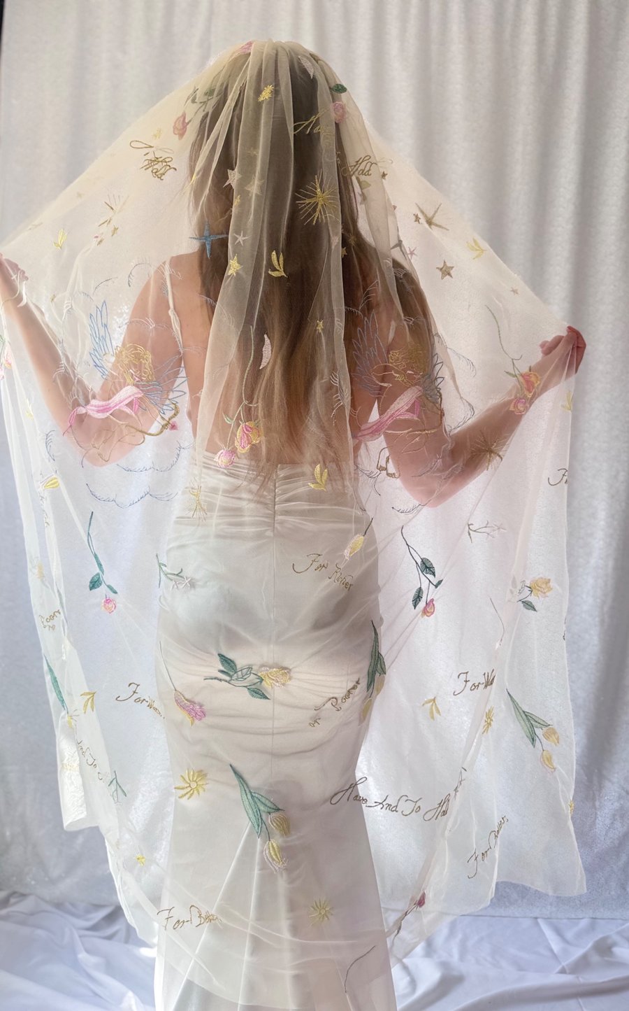 Cupid Wedding Veil - Embroidered Bridal Veil, Romantic Floral Veil
