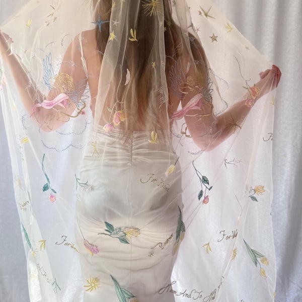 Cupid Wedding Veil - Embroidered Bridal Veil, Romantic Floral Veil