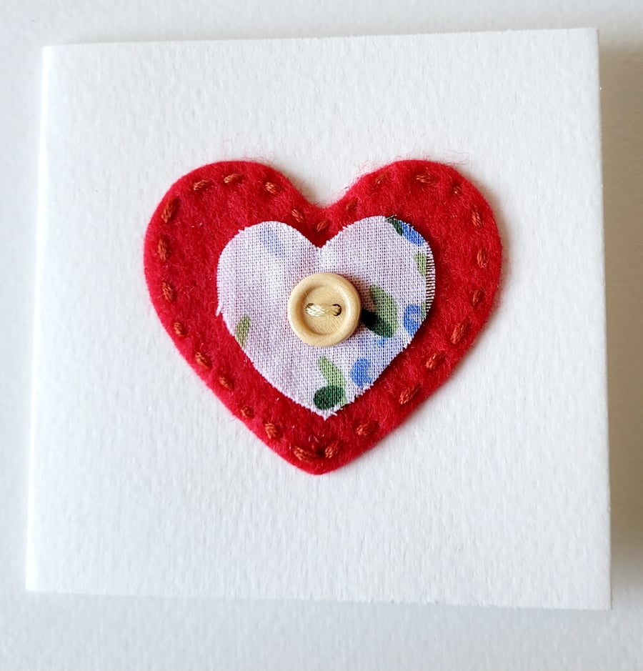 Handmade 'Double Heart' Fabric Blank Greeting Card 