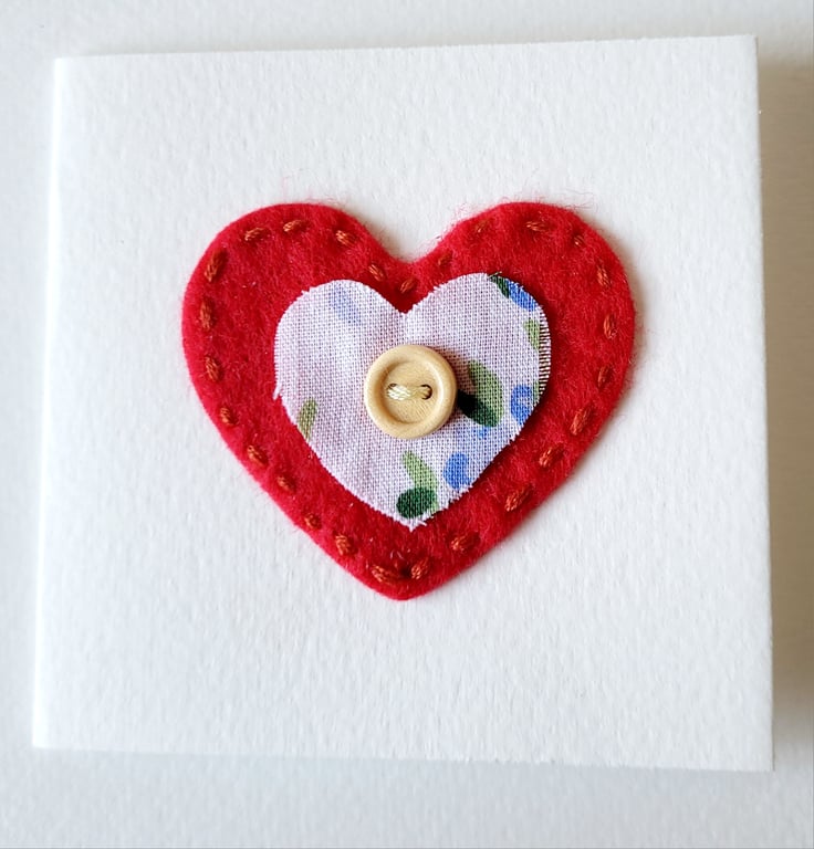 Handmade 'Double Heart' Fabric Blank Greeting Card 