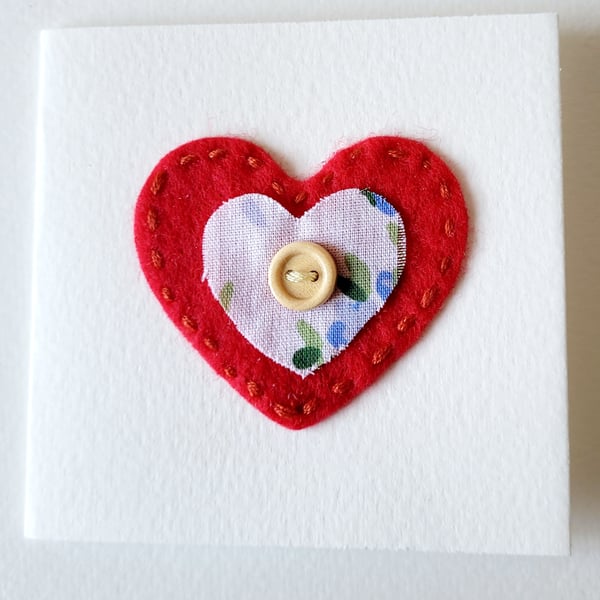 Handmade 'Double Heart' Fabric Blank Greeting Card 