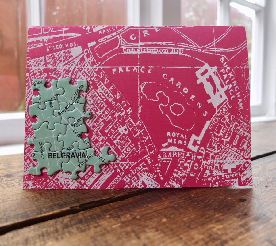 Jigsaw Vintage Street Map of London Greeting Card - Belgravia