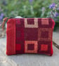Orange and red wool and corduroy coin purse small pouch