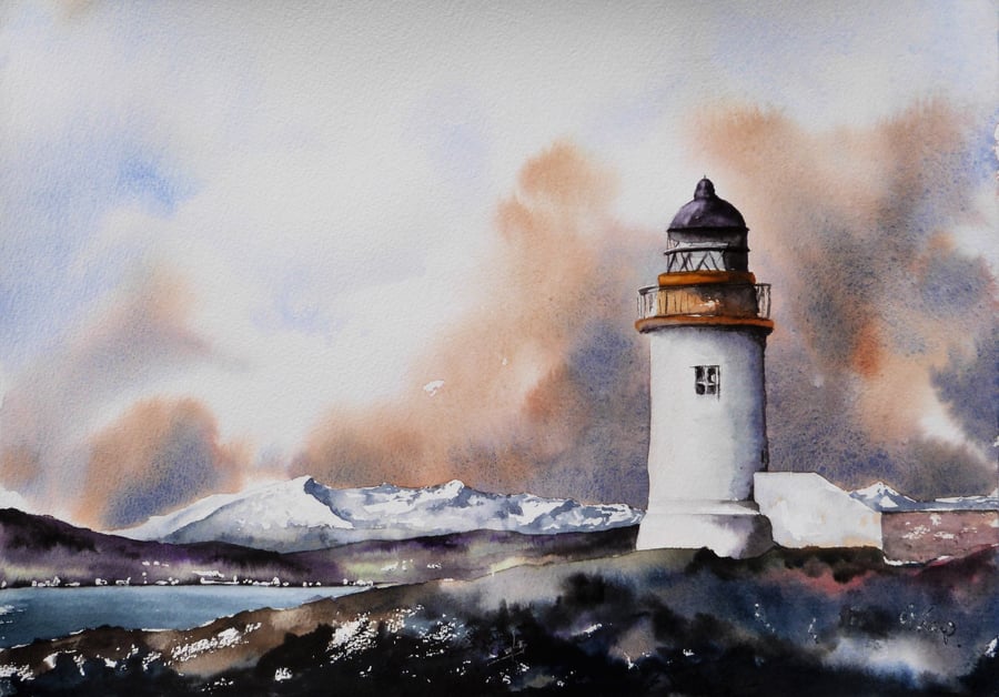 Holy Island Inner Lighthouse, Arran. Original Watercolour Painting.