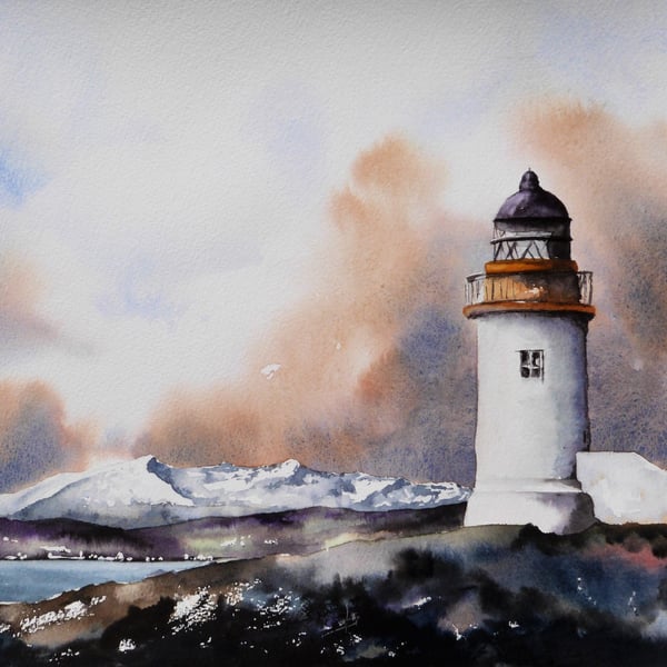 Holy Island Inner Lighthouse, Arran. Original Watercolour Painting.