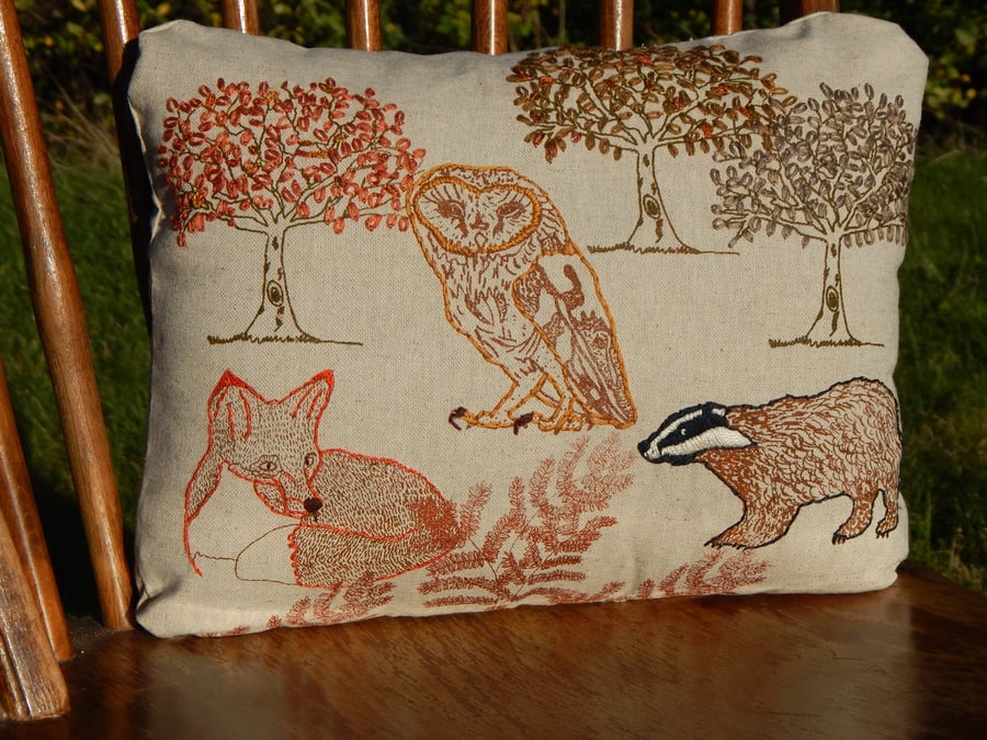 Beige - Screen printed Woodland Animal cushion 