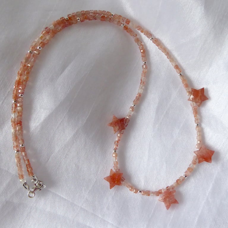 Sterling Silver and Sunstone Stars Necklace 