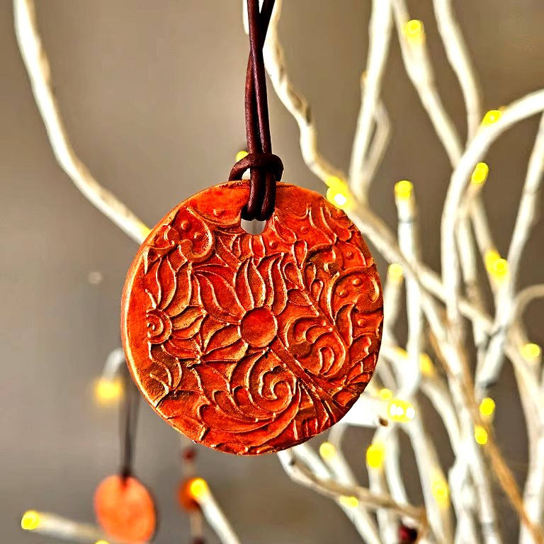 Set of 4 Clay Embossed Christmas Ornaments with Gold BoHo Pattern Gift Set