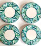 Set of 4 Hand Painted Ceramic Coasters, modern geometric pottery coaster