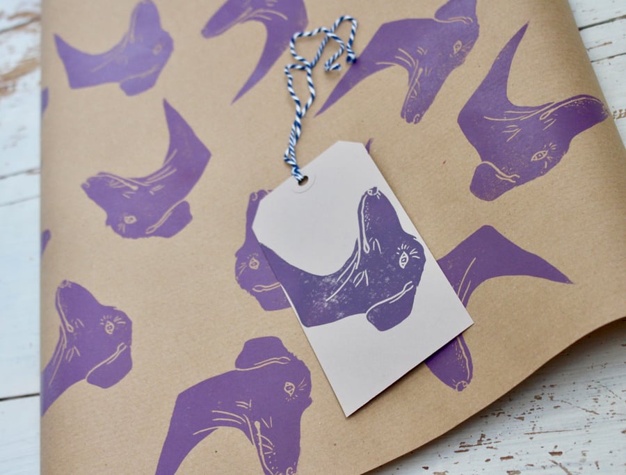 Hand Printed Dog Gift Wrap and Gift Tag