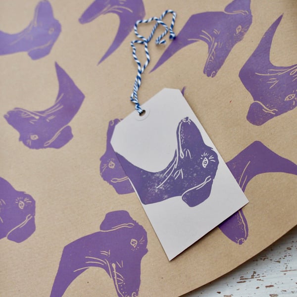 Hand Printed Dog Gift Wrap and Gift Tag