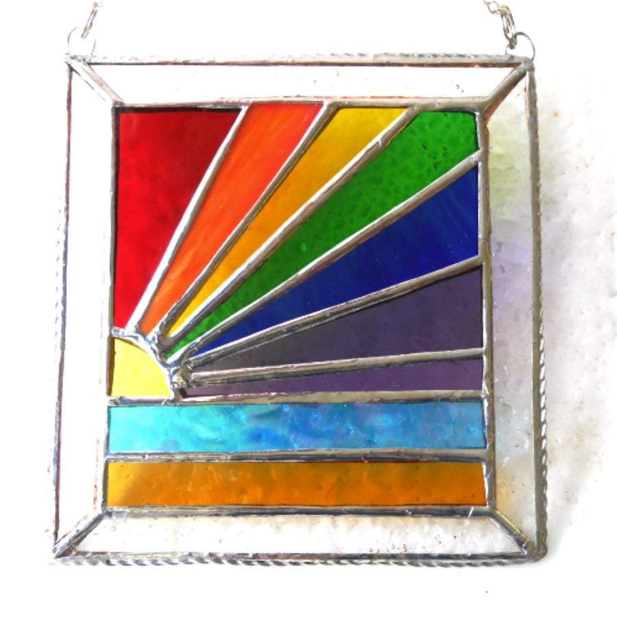 Rainbow Beach Stained Glass Suncatcher Handmade 032
