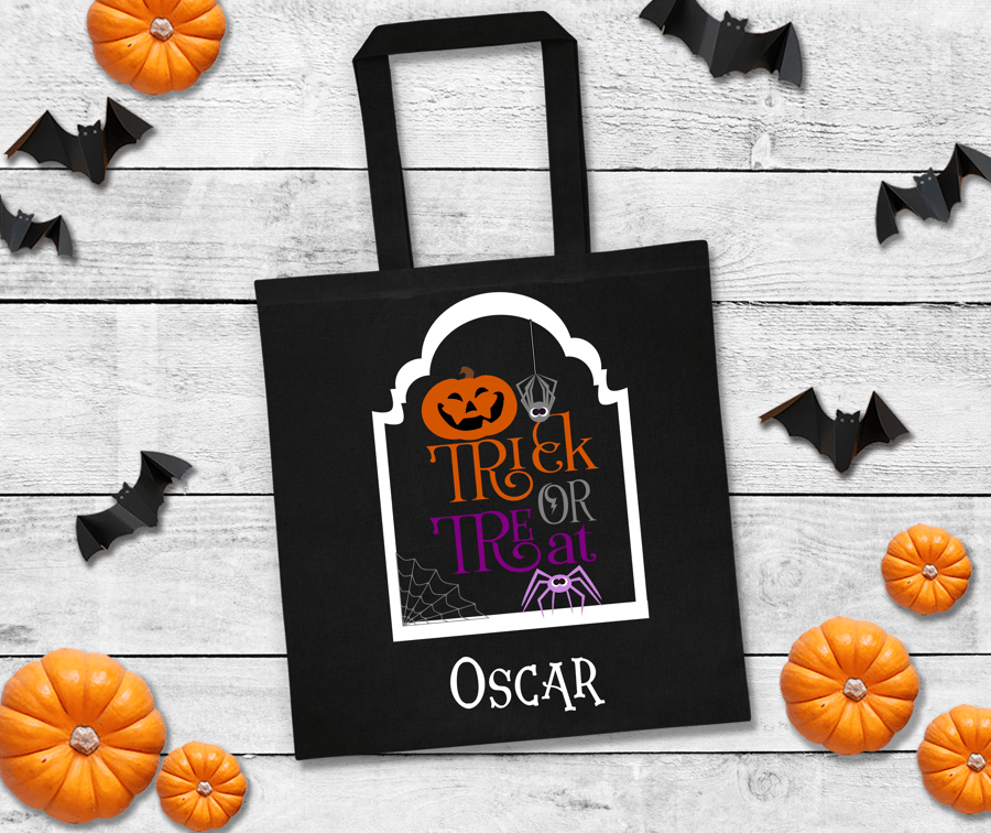Halloween Trick or Treat, personalised Tote bag, Ethically produced