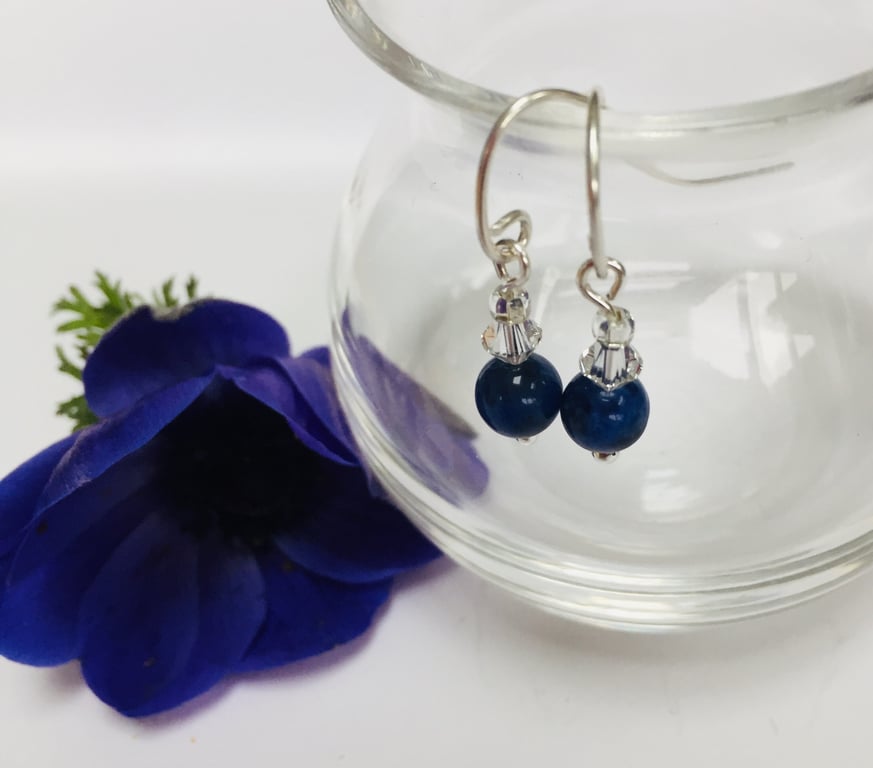 Sterling Silver Sodalite and Crystal Earrings