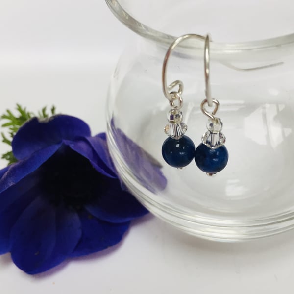 Sterling Silver Sodalite and Crystal Earrings