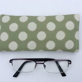 Sunglasses, glasses case, sage green with cream spots