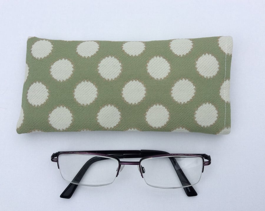 Sunglasses, glasses case, sage green with cream spots