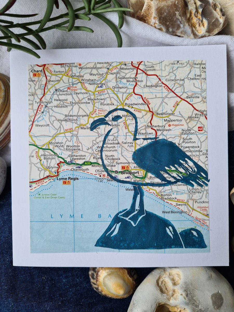 Dorset Lyme Regis Bridport map card coastal home decor