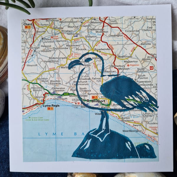 Dorset Lyme Regis Bridport map card coastal home decor