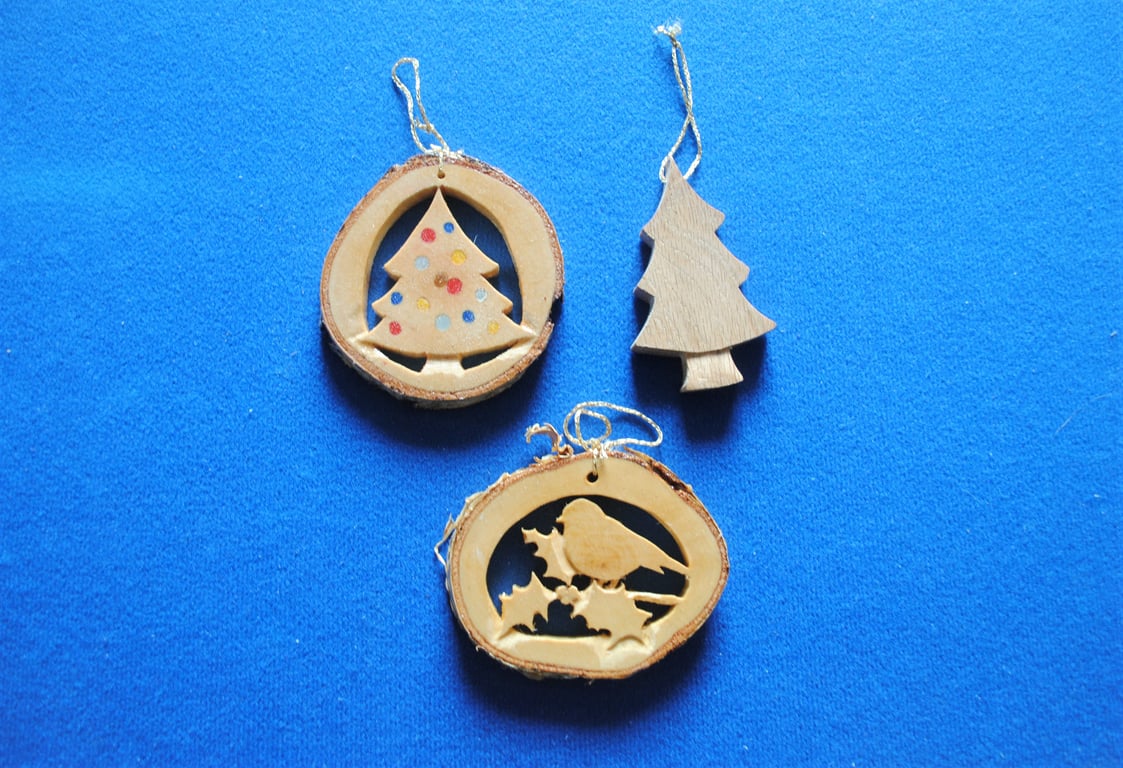 Wooden Christmas Tree Decorations - Set of 3