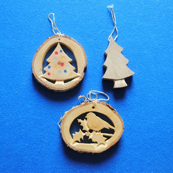 Wooden Christmas Tree Decorations - Set of 3