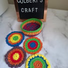 Bright, colourful crochet coasters