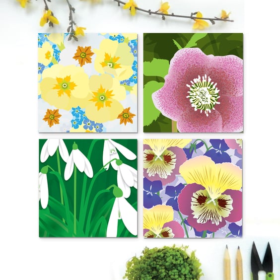 First Signs of Spring Card Collection - pack of four flower cards