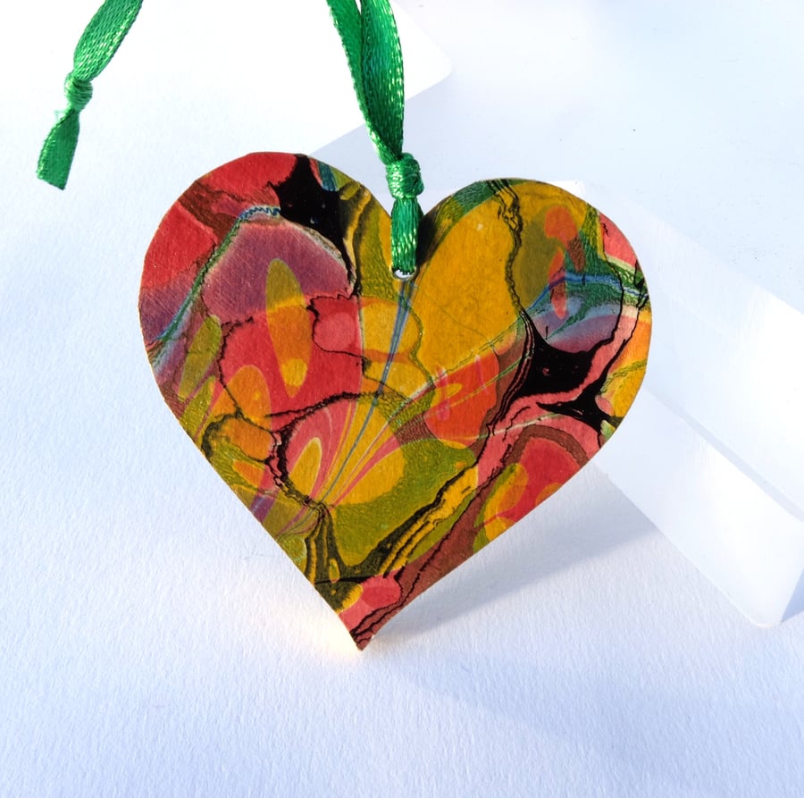 Marbled paper heart hanging decoration valentine's wedding anniversary gift