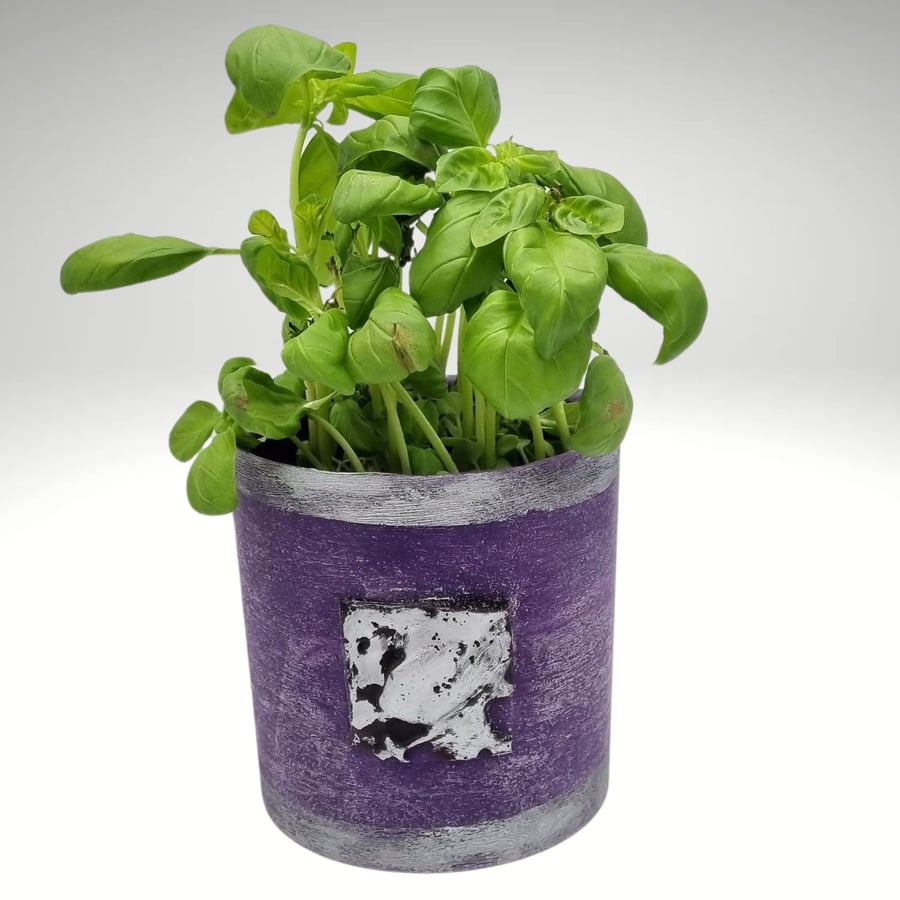 Round Plant Potholder Purple With Antique Silver Effect Decoration Free Shipping