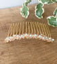 Beaded Hair Comb, gold-plated with pearl, crystal & peach - Image 1
