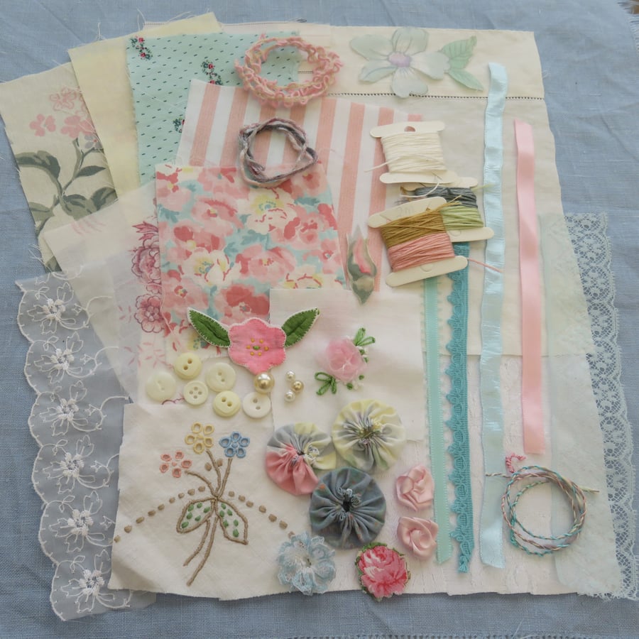 Inspiration Pack - Roses theme, slow stitching, patchwork, junk journals 