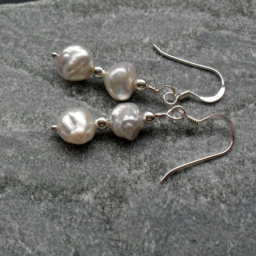Sterling Silver Keshi Pearl Earrings