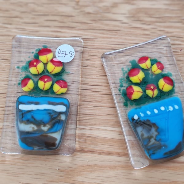Pot of Flowers Fridge Magnet - Red and Yellow