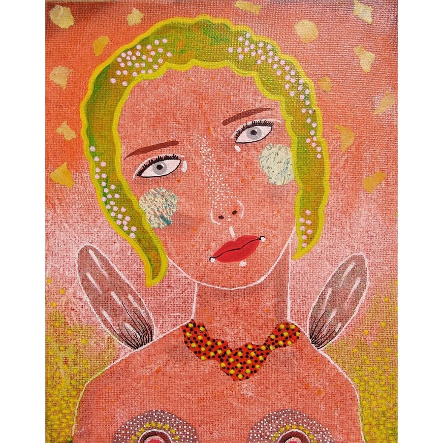 Angel Portrait Painting On Canvas Naive Raw Female Nude Figurative Artwork