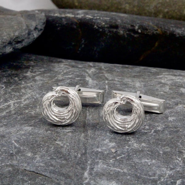 Ebb and Flow Wave Sterling Silver Cufflink