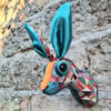 Faux hare head in vintage circus colours