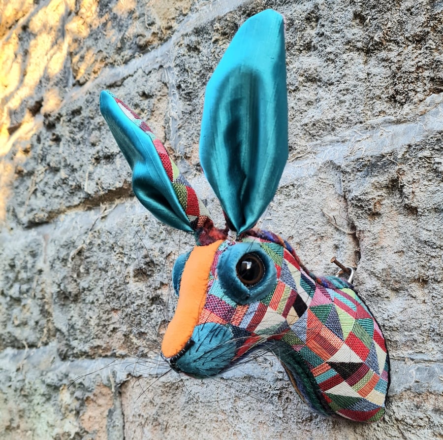 Faux hare head in vintage circus colours by Crafted Creatures