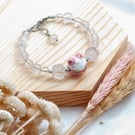 Healing Crystal Bracelet Bangle Ceramic & Rose Quartz