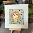 Orange Buzzy Bee - Collagraph Print