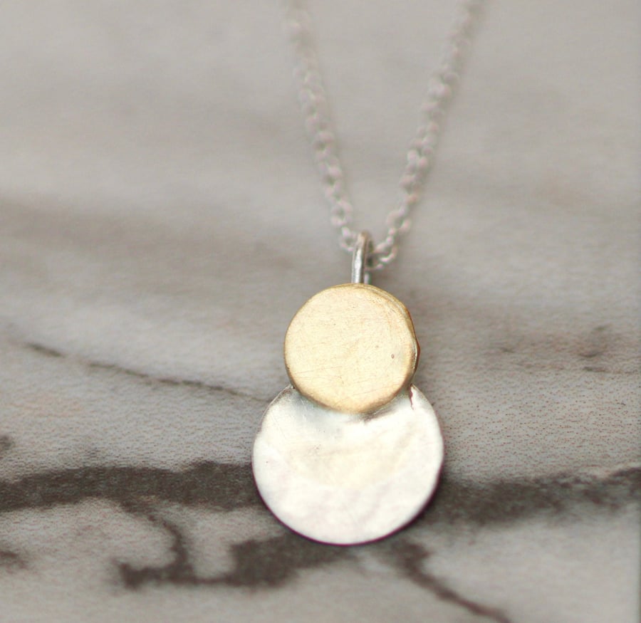 Brass and eco silver moon pendant - mixed metal pendant - moon necklace - brass 