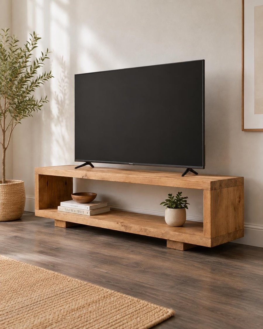 Handmade Rustic Wooden TV Console Book Shelf Unit: Farmhouse Living Room Enterta