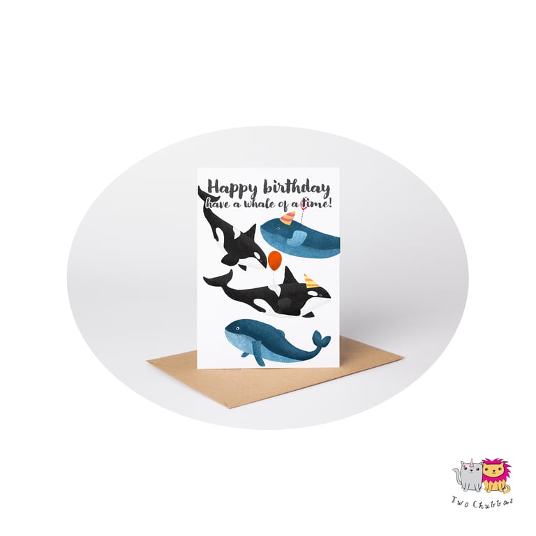 Whale Birthday Card, A6 Birthday Card, Cute Animal Birthday Card